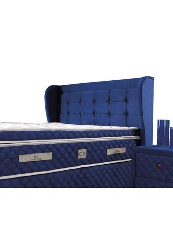 Mobilya Dükkanım Blue 180 x 200 cm Yataklı Başlıklı Çift Kişilik Sandıklı Baza Seti Mavi