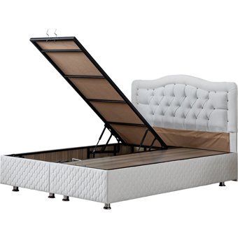 Setay Şah 200 x 150 cm Ayrılabilen Yataklı Başlıklı Çift Kişilik Sandıklı Baza Seti Beyaz