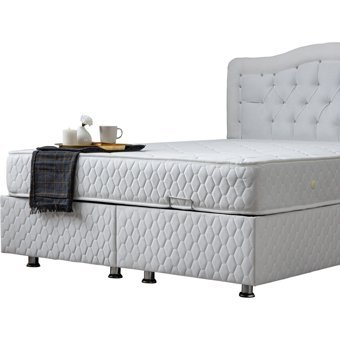 Setay Şah 200 x 150 cm Ayrılabilen Yataklı Başlıklı Çift Kişilik Sandıklı Baza Seti Beyaz