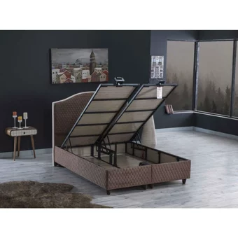 İpek Mobilya Starmaks 180 x 200 cm Ayrılabilen Başlıklı Çift Kişilik Sandıklı Baza Seti Sütlü Kahve