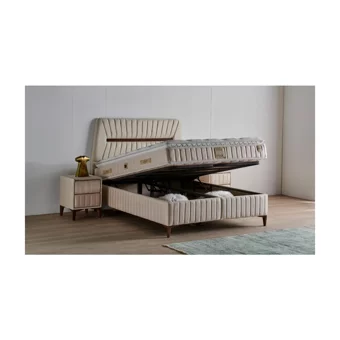Mobilya Dükkanım Star 150 x 200 cm Ayrılabilen Yataklı Başlıklı Çift Kişilik Sandıklı Baza Seti Krem