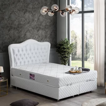 Setay Camelli 150 x 200 cm Ayrılabilen Başlıklı Çift Kişilik Sandıklı Baza Seti Beyaz