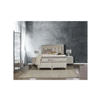 Tutku Yatak Wool Touch 150 x 200 cm Yataklı Başlıklı Çift Kişilik Sandıklı Baza Seti Gri