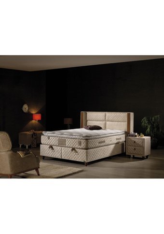 Mobilya Dükkanım Bera 180 x 200 cm Yataklı Başlıklı Çift Kişilik Sandıklı Baza Seti Krem