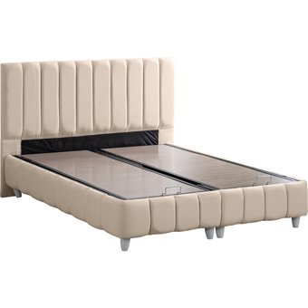 Cesur Narva 150 x 200 cm Ayrılabilen Yataklı Başlıklı Çift Kişilik Sandıklı Baza Seti Bej