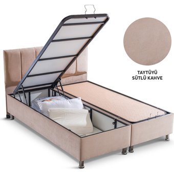 Alf Cyristal Plus 180 x 200 cm Ayrılabilen Başlıklı Çift Kişilik Sandıklı Baza Seti Sütlü Kahve