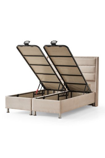 Flora Beddıng Comfort Plus 150 x 200 cm Ayrılabilen Yataklı Başlıklı Çift Kişilik Sandıklı Baza Seti Bej