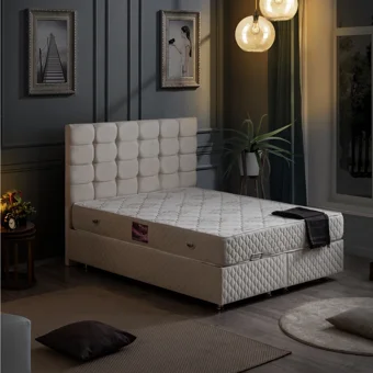 Setay Duke 160 x 200 cm Ayrılabilen Yataklı Başlıklı Çift Kişilik Sandıklı Baza Seti Krem