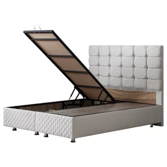 Setay Duke 160 x 200 cm Ayrılabilen Yataklı Başlıklı Çift Kişilik Sandıklı Baza Seti Krem