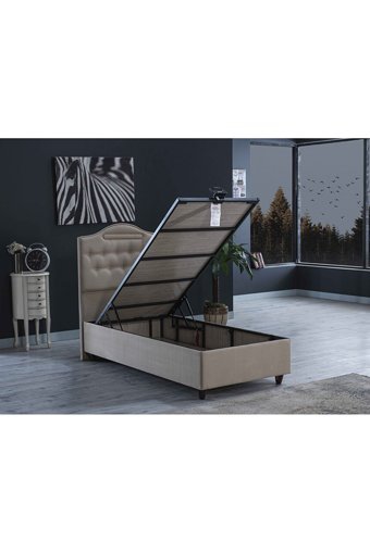 İpek Mobilya Nima 160 x 200 cm Yataklı Başlıklı Çift Kişilik Sandıklı Baza Seti Bej