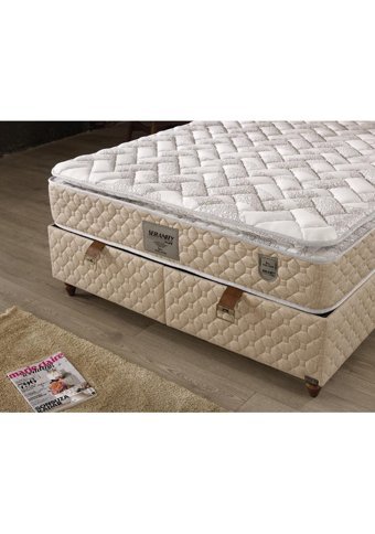 Mobilya Dükkanım Demo 140 x 190 cm Yataklı Başlıklı Çift Kişilik Sandıklı Baza Seti Krem