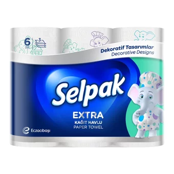 Selpak Extra Dekoratif Tasarımlar 3 Katlı 6'lı Rulo Kağıt Havlu