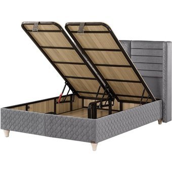 Mobilya Dükkanım Yaren 150 x 200 cm Ayrılabilen Başlıklı Çift Kişilik Sandıklı Baza Seti Gri
