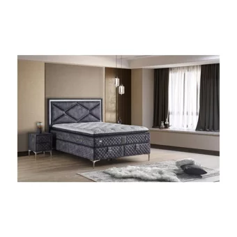 Mobilya Dükkanım Helen 150 x 200 cm Ayrılabilen Yataklı Başlıklı Çift Kişilik Sandıklı Baza Seti Antrasit