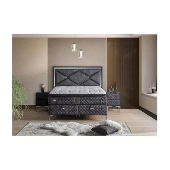 Mobilya Dükkanım Helen 150 x 200 cm Ayrılabilen Yataklı Başlıklı Çift Kişilik Sandıklı Baza Seti Antrasit
