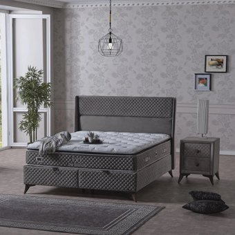 Armis Bio Balance 180 x 200 cm Yataklı Başlıklı Çift Kişilik Sandıklı Baza Seti Füme