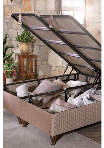 Md Savana 160 x 200 cm Ayrılabilen Yataklı Başlıklı Çift Kişilik Sandıklı Baza Seti Pudra