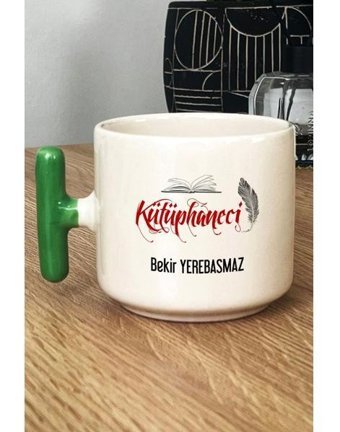 Hedizu Kişiye Özel Kütüphaneci Kupa Bardak T Kulplu Yeşil
