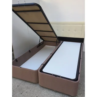 Bengi Ticaret 150 x 200 cm Ayrılabilen Başlıklı Çift Kişilik Sandıklı Baza Seti Açık Kahverengi