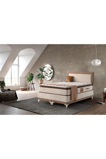 Yıldız Yatak Baza 150 x 200 cm Ayrılabilen Yataklı Başlıklı Çift Kişilik Sandıklı Baza Seti Kahverengi