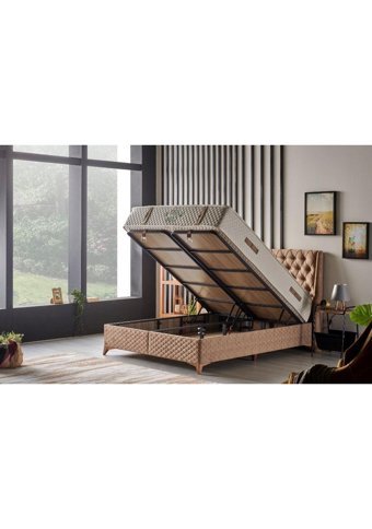 Md Green Energy 200 x 200 cm Ayrılabilen Başlıklı Çift Kişilik Sandıklı Baza Seti Bej