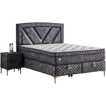 Mobilya Dükkanım Niobe 150 x 200 cm Ayrılabilen Yataklı Başlıklı Çift Kişilik Sandıklı Baza Seti Antrasit