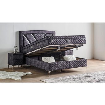 Mobilya Dükkanım Niobe 150 x 200 cm Ayrılabilen Yataklı Başlıklı Çift Kişilik Sandıklı Baza Seti Antrasit