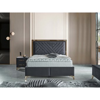 Arleno Bedding Lotus 160 x 200 cm Ayrılabilen Yataklı Başlıklı Çift Kişilik Sandıklı Baza Seti Gri