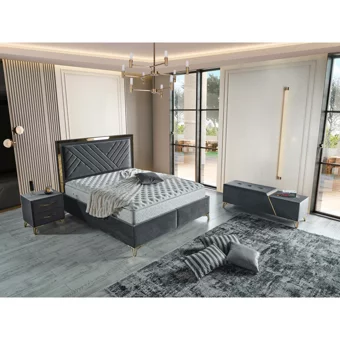 Arleno Bedding Lotus 160 x 200 cm Ayrılabilen Yataklı Başlıklı Çift Kişilik Sandıklı Baza Seti Gri