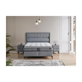 Mobilya Dükkanım Victoria 150 x 200 cm Ayrılabilen Yataklı Başlıklı Çift Kişilik Sandıklı Baza Seti Gri