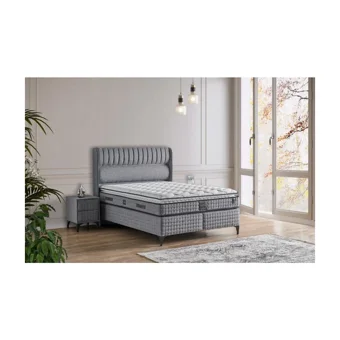 Mobilya Dükkanım Victoria 150 x 200 cm Ayrılabilen Yataklı Başlıklı Çift Kişilik Sandıklı Baza Seti Gri