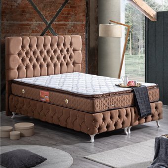 Setay Roma 200 x 150 cm Ayrılabilen Yataklı Başlıklı Çift Kişilik Sandıklı Baza Seti Kahverengi
