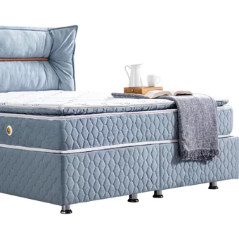 Setay Barselona 200 x 150 cm Ayrılabilen Yataklı Başlıklı Çift Kişilik Sandıklı Baza Seti Mavi