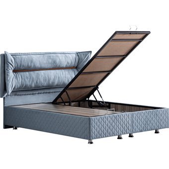 Setay Barselona 200 x 150 cm Ayrılabilen Yataklı Başlıklı Çift Kişilik Sandıklı Baza Seti Mavi