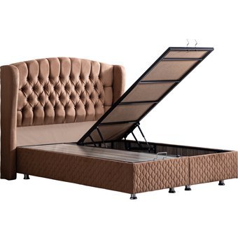 Setay Nice 180 x 200 cm Ayrılabilen Yataklı Başlıklı Çift Kişilik Sandıklı Baza Seti Kahverengi