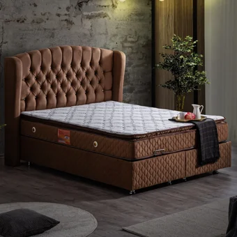 Setay Nice 180 x 200 cm Ayrılabilen Yataklı Başlıklı Çift Kişilik Sandıklı Baza Seti Kahverengi