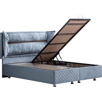 Setay Barselona 150 x 200 cm Ayrılabilen Başlıklı Çift Kişilik Sandıklı Baza Seti Mavi