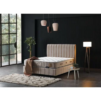 Armis Aliza 140 x 190 cm Yataklı Başlıklı Çift Kişilik Sandıklı Baza Seti Krem