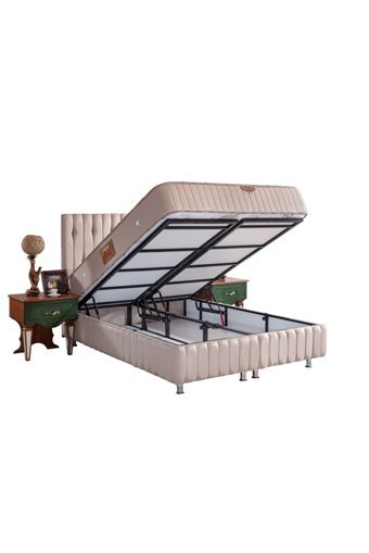 Bora Yatak Vita 120 x 200 cm Ayrılabilen Yataklı Başlıklı Çift Kişilik Sandıklı Baza Seti Bej