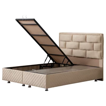 Setay Diego 140 x 190 cm Ayrılabilen Yataklı Başlıklı Çift Kişilik Sandıklı Baza Seti Bej
