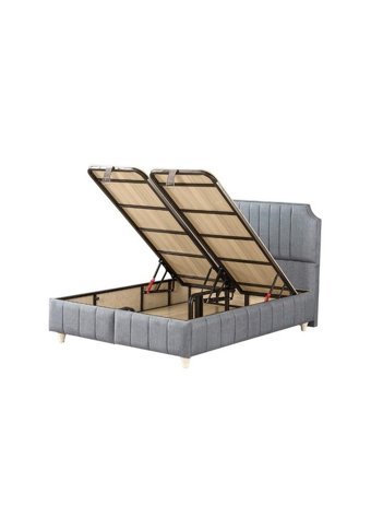 Mobilya Dükkanım Bernita 160 x 200 cm Başlıklı Çift Kişilik Sandıklı Baza Seti Gri