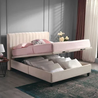 Yataş Mega 140 x 200 cm Başlıklı Çift Kişilik Sandıklı Baza Seti Krem