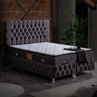 Setay Roma 200 x 150 cm Ayrılabilen Yataklı Başlıklı Çift Kişilik Sandıklı Baza Seti Antrasit