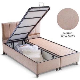 Alf Cyristal Plus 160 x 200 cm Ayrılabilen Başlıklı Çift Kişilik Sandıklı Baza Seti Sütlü Kahve