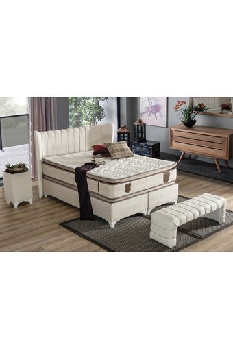 Hammak Home Quantum 160 x 200 cm Ayrılabilen Yataklı Başlıklı Çift Kişilik Sandıklı Baza Seti Bej