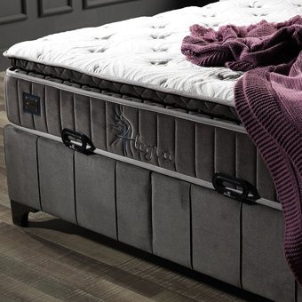 Armis Alegra 180 x 200 cm Yataklı Başlıklı Çift Kişilik Sandıklı Baza Seti Antrasit