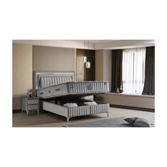 Mobilya Dükkanım Flora 160 x 200 cm Ayrılabilen Yataklı Başlıklı Çift Kişilik Sandıklı Baza Seti Gri