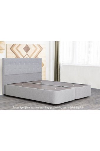 Vivense Sevgi 150 x 190 cm Başlıklı Çift Kişilik Sandıklı Baza Seti Gri