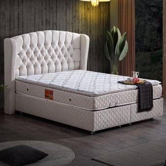 Setay Nice 200 x 150 cm Ayrılabilen Yataklı Başlıklı Çift Kişilik Sandıklı Baza Seti Krem