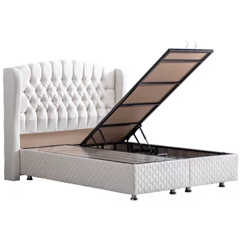 Setay Nice 200 x 150 cm Ayrılabilen Yataklı Başlıklı Çift Kişilik Sandıklı Baza Seti Krem